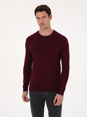 Cacharel Bordo Slim Fit Pamuk Karışımlı Bisiklet Yaka Triko Kazak 50318676 VR014