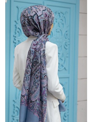 Vissona %100 Ipek Etnik Desenli Indigo Renkli 92X210 Şal