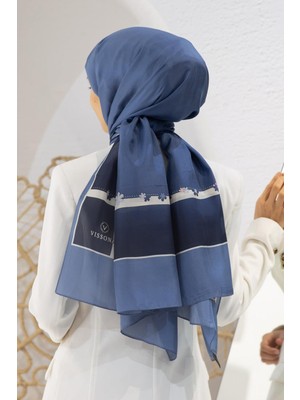Vissona %100 Ipek Çiçek Desenli Indigo Renkli 92X210 Şal