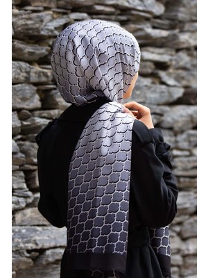 Vissona %100 Ipek Petek Desenli Füme - Gümüş Renkli 92X210 Şal