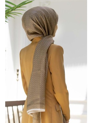 Vissona %100 Ipek Zincir Desenli Vizon - Bej Renkli Şal