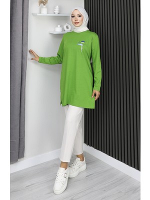 Dijital Kumaş Yırtmaçlı Tunik 9135-03 Yeşil