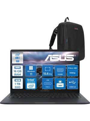 Asus Expertbook B1 B1503CVA-C78G512B4D Intel Core 7 150U 16GB Ddr5 1tb SSD 15.6"fhd 300NITS  (1920 x 1080)  WIN11HOME Taşınabilir Bilgisayar C78G512B4DH03+ZETTAÇANTA