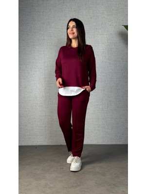 Nidam Butik Kadın Uzun Kollu Kapşonlu Bağcıklı Viskon Iki Iplik Bluz ve Pantolon Ikili Takım