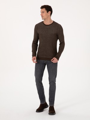 Cacharel Erkek Kahverengi Slim Fit Pamuk Karışımlı Bisiklet Yaka Triko Kazak 50318983-VR029