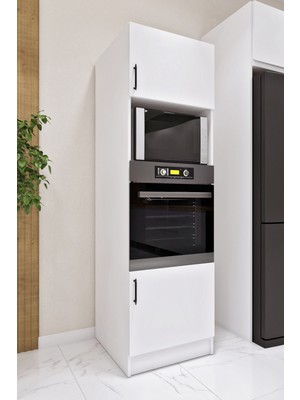Ases Mobilya ESL0192 Çok Amaçlı Ankastre Fırın ve Mikrodalga Kiler Boy Dolap 2 Kapaklı Raflı Beyaz