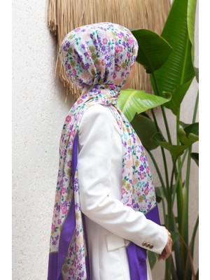 Vissona %100 Ipek Çıtır Çiçek Desenli Mor Renkli 92X210 Şal
