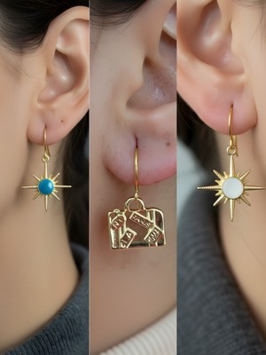 NKT Collection Beyaz Kutup Yıldızı Bavul Mavi Kutup Yıldızı Sembol Figürlü 3’lü Kadın Küpe Set