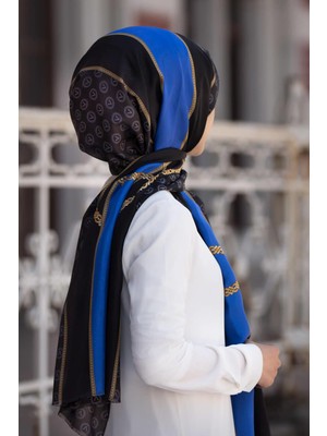 Vissona 100% Ipek Geometrik Desenli Saks - Siyah Renkli Şal