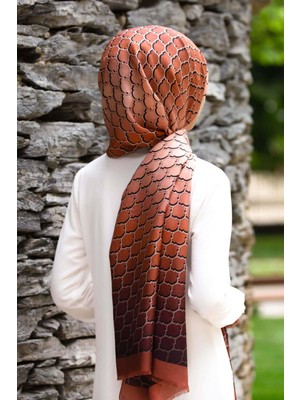 Vissona %100 Ipek Petek Desenli Kahverengi - Sütlü Kahve Renkli 92X210 Şal