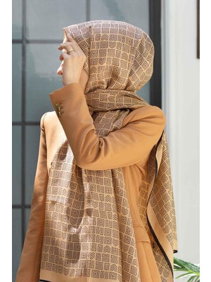 Vissona % 100 Ipek Etnik Desenli Gold - Siyah Renkli Şal