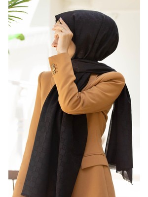 Vissona %57 Ipek %43 Pamuk Monogram Desenli Siyah Renkli 70X190 Şal