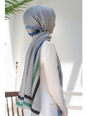 Vissona 100% Ipek Bant Desenli Saks - Zümrüt Yeşili Renkli Şal