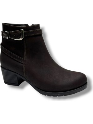 Cakgo 703-26 Yağlı Deri Trend Fashion Tokalı Fermuarlı Topuklu Kadın Bot