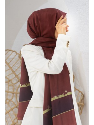 Vissona %100 Ipek Çiçek Desenli Bordo Renkli 92X210 Şal