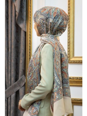 Vissona %100 Ipek Etnik Desenli Sütlükahve Renkli 92X210 Şal