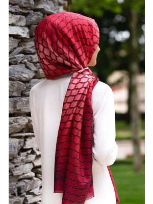 Vissona %100 Ipek Petek Desenli Bordo - Nar Çiçeği Renkli 92X210 Şal