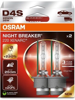 Osram D4S Night Breaker 220 Xenarc %220 Fazla Işık (Yeni Versiyon) 3 Yıl Garantili (Takım - 2 Adet)