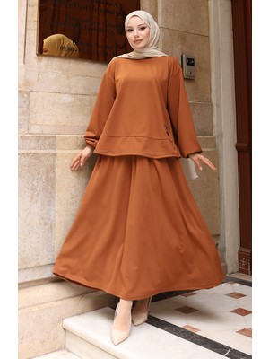 Scuba Kumaş Tesettür Tunik Etek Ikili Takım 0221-03 Taba