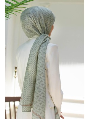 Vissona %100 Ipek Zincir Desenli Mint Yeşili - Gold Renkli Şal