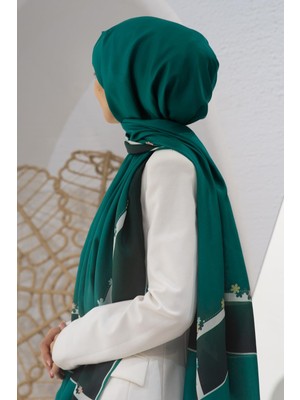 Vissona %100 Ipek Çiçek Desenli Petrol Yeşili Renkli 92X210 Şal