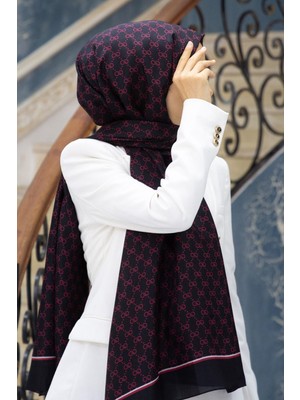 Vissona %100 Ipek Minik Motif Desenli Siyah - Bordo Renkli 92X210 Şal