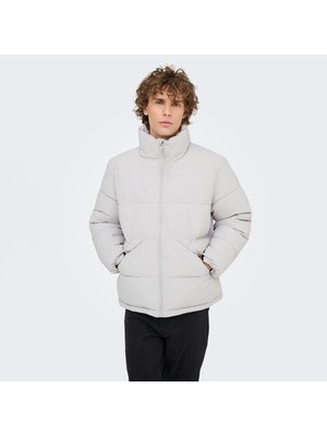 Only & Sons Pack Life Puffer Erkek Mavi Dik Yaka Mont