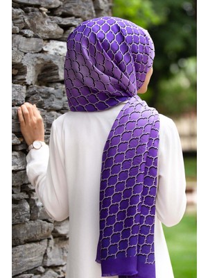 Vissona %100 Ipek Petek Desenli Mor - Lila Renkli 92X210 Şal