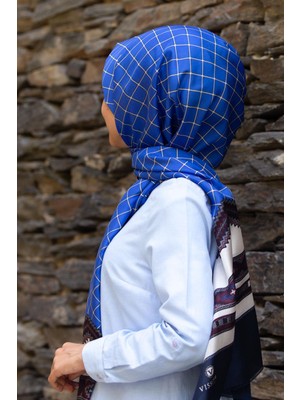 Vissona %100 Ipek Etnik Desenli Saks - Lacivert Renkli 92X210 Şal