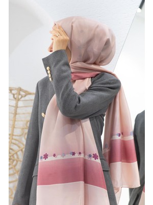 Vissona %100 Ipek Çiçek Desenli Pudra Renkli 92X210 Şal