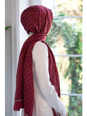 Vissona %100 Ipek Minik Motif Desenli Bordo Renkli 92X210 Şal