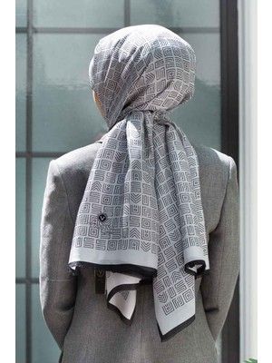 Vissona % 100 Ipek Etnik Desenli Gri - Siyah Renkli Şal