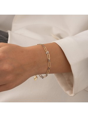 Hakan Mücevherat Yonca Figürlü Ataç 14 Ayar Altın Bileklik