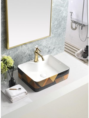 Harmeh Renkli Lavabo Turuncu Siyah Desenli Lüx Lavabo