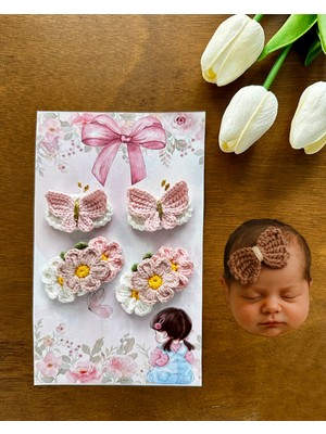 Yenidoğan Bebek Tokası El Emeği 4'lü Karma Klips Saçsız Bebek Toka Seti