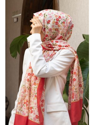 Vissona %100 Ipek Çıtır Çiçek Desenli Kırmızı Renkli 92X210 Şal