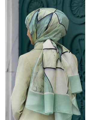 Vissona 100% Ipek Mermer Desenli Mint Yeşili - Haki Renkli Şal