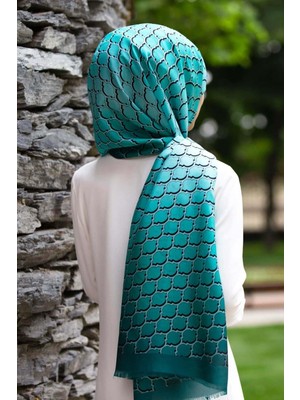 Vissona %100 Ipek Petek Desenli Zümrüt Yeşili - Su Yeşili Renkli 92X210 Şal