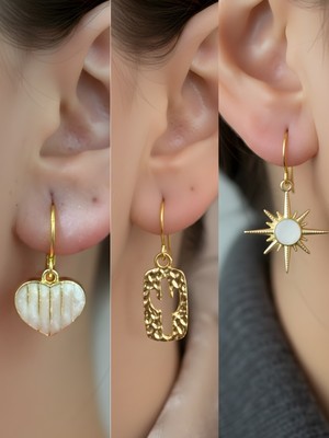 NKT Collection Beyaz Kutup Yıldızı Kaktüs Beyaz Kalp Sembol Figürlü 3’lü Kadın Küpe Set