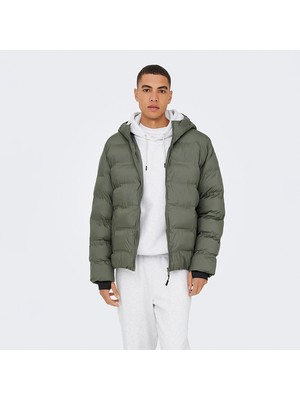 Only & Sons Union Seamless Life Puffer Erkek Gri Kapüşonlu Mont
