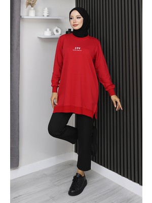 Sefa Merve Iki Iplik Baskılı Araboy Tunik 9096-01 Kırmızı
