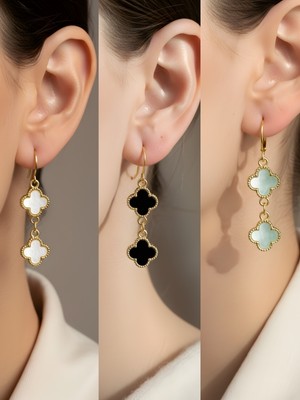 NKT Collection Siyah Yonca Turkuaz Yonca Beyaz Yonca Sembol Figürlü 3’lü Kadın Küpe Set