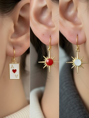 NKT Collection Beyaz Kutup Yıldızı Kırmızı Kutup Yıldızı Kupa As Sembol Figürlü 3’lü Kadın Küpe Set