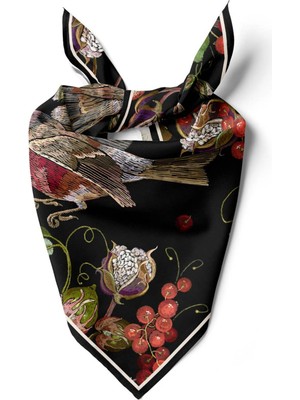 F99 Vissona Kuş Desenli Ipek Bandana
