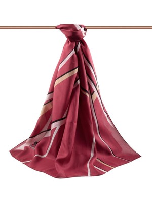 Vissona 100% Ipek Çizgi Desenli Bordo Renkli Şal