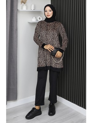 Leopar Desenli Eşofman Takım 96002-01 Kahverengi