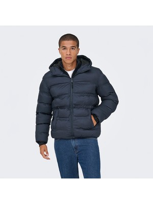 Only & Sons Union Seamless Life Puffer Erkek Lacivert Kapüşonlu Mont