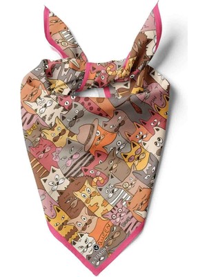 Vissona 100% Silk Headscarf For Women - 22"x 22" Inch Hair Scarf Cats Pattern Silk Headscarf Bandana Square Silk 60357