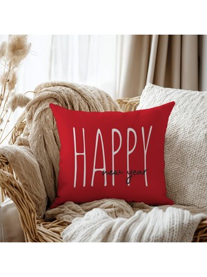 Evmila Happy Desen Kadife Kırlent Kılıfı 43X43 cm Çift Taraf Baskılı Fermuarlı