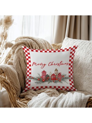 Evmila Mery Christmas Desen Kadife Kırlent Kılıfı 43X43 cm Çift Taraf Baskılı Fermuarlı